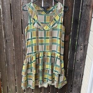Marc By Marc Fisher 100% Silk Tiered Plaid Dress In Greens & Browns Sz S